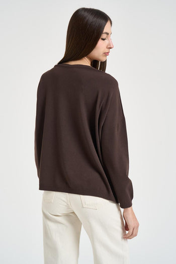 Maglia donna scollo a barca marrone - 3