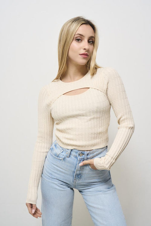 Women's cut out cream sweater