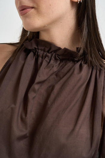 Blusa donna collo arricciato marrone - 3
