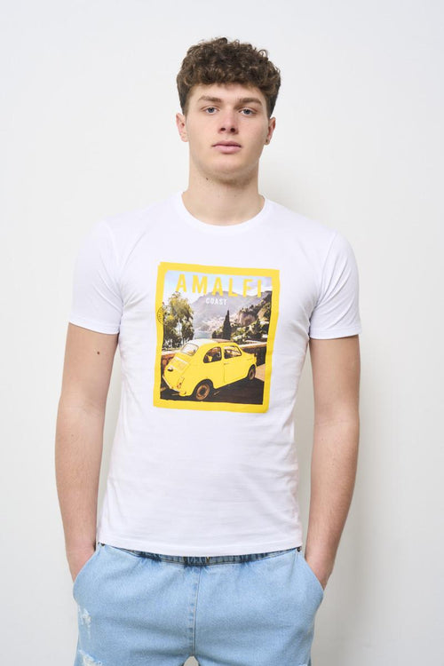 T-shirt uomo bianca girocollo con stampa