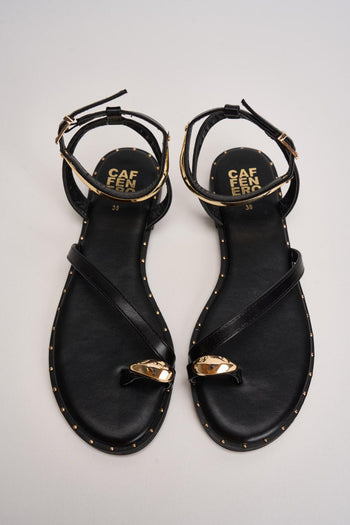 Sandalo donna nero con anello oro - 6