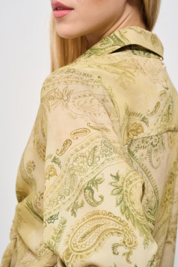 Camicia donna cropped fantasia damascata verde - 6