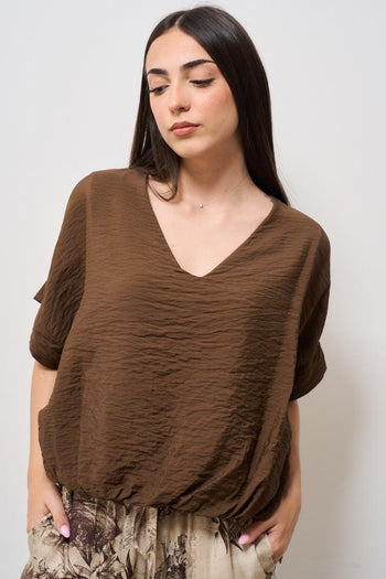 T-shirt donna scollo a V marrone - 3