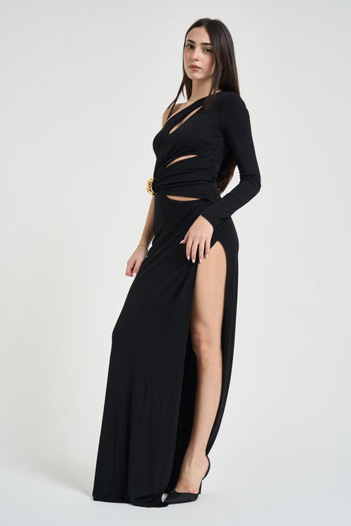 Abito donna lungo cut out nero - 2