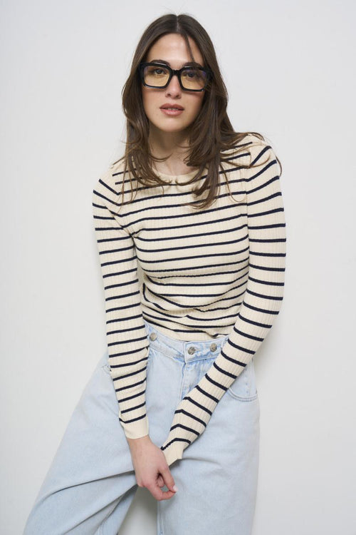 T-shirt donna a righe bianca e nera
