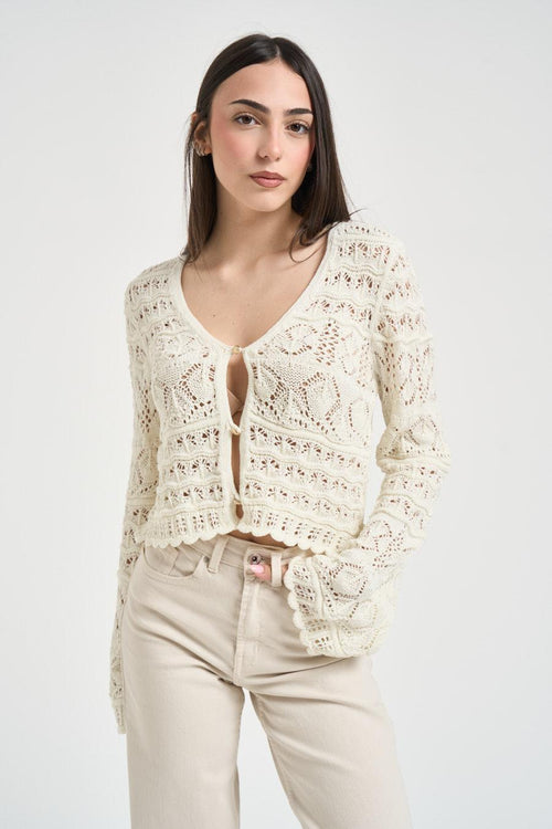 Cardigan donna traforato panna