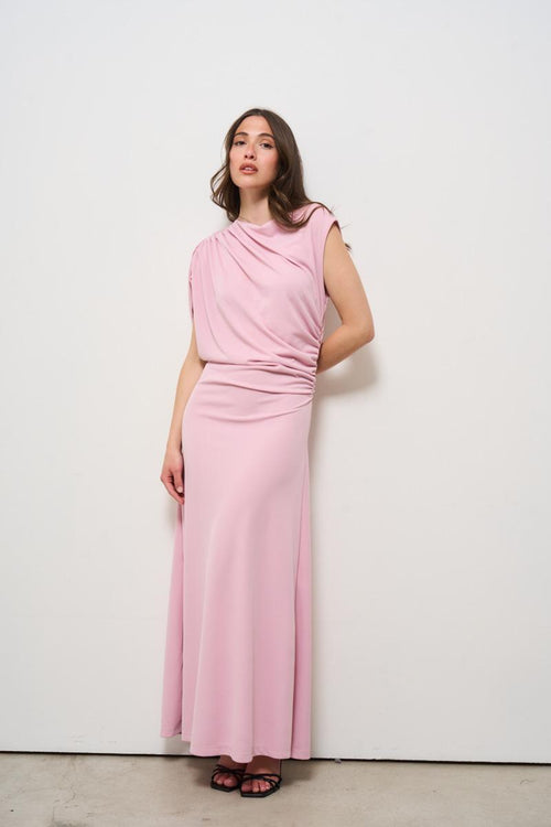 Abito donna lungo drappeggiato rosa