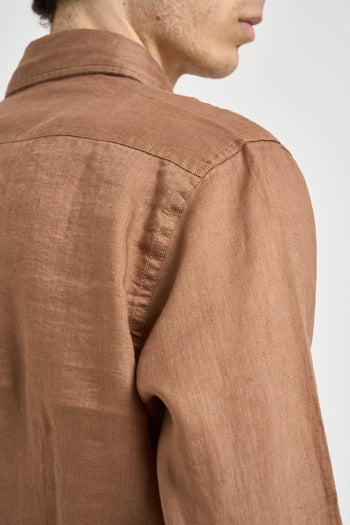 Camicia uomo in lino tabacco - 5