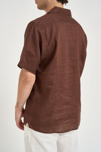 Camicia uomo in lino marrone - 3
