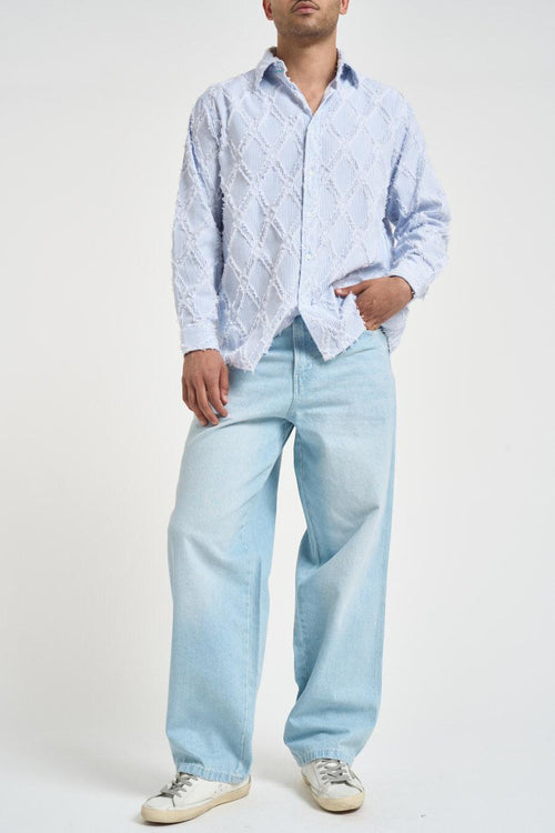 Camicia uomo a righe effetto sfrangiato