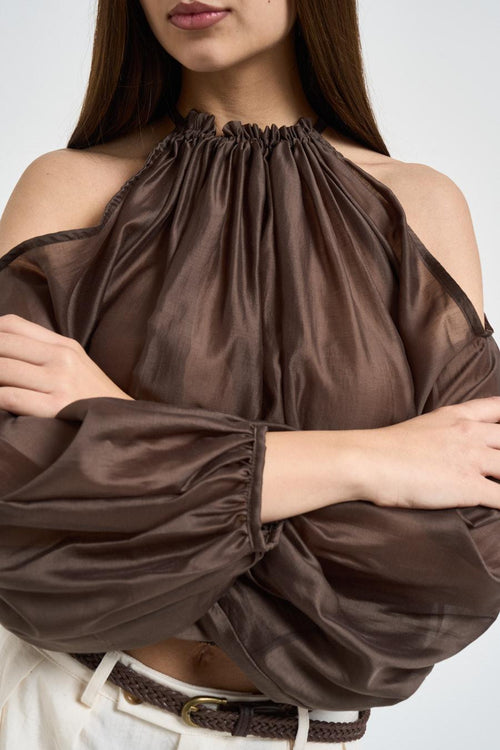 Blusa donna spalle scoperte moro - 2