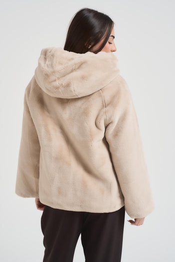 Ecopelliccia donna corta reversibile beige - 4