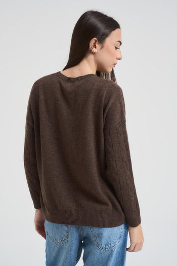 Maglia donna a trecce marrone - 3