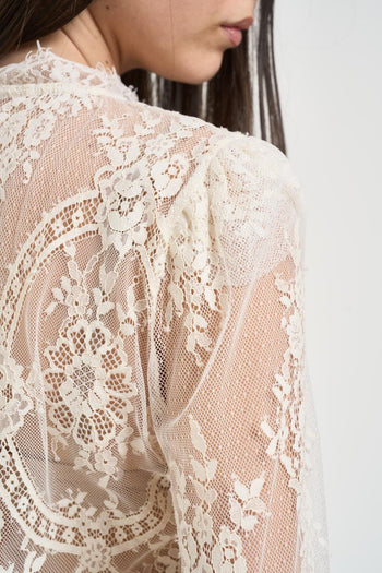 Top donna cropped in pizzo panna - 4