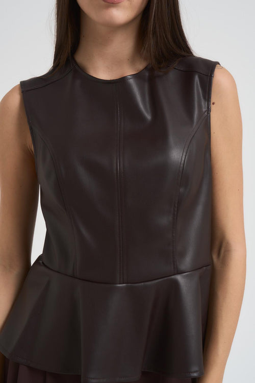 Top donna in ecopelle marrone - 2