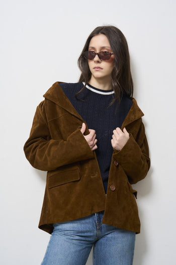 Giacca donna marrone in pelle scamosciata - 4