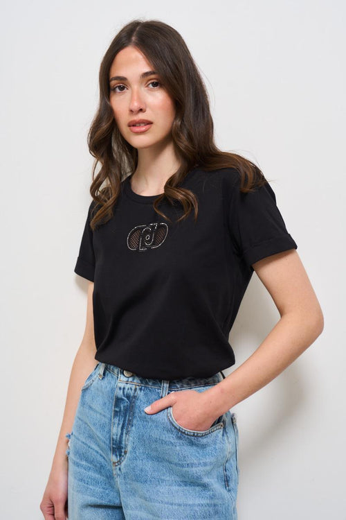 T-shirt donna nera con logo