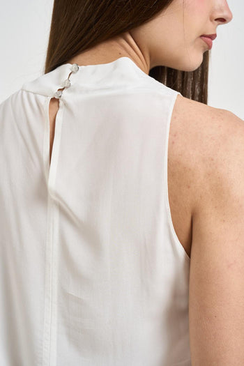 Blusa donna con drappeggio bianca - 5