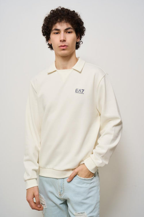 Felpa uomo colletto polo panna