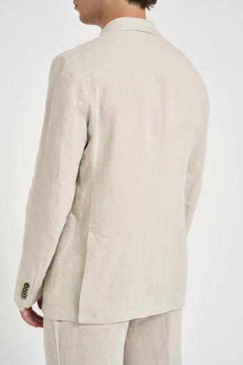 Giacca uomo doppiopetto in lino beige - 4