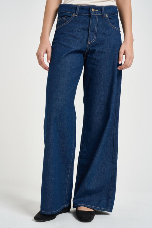 Jeans donna wide leg in denim scuro