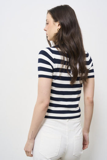 T-shirt donna a righe bianca e blu - 3