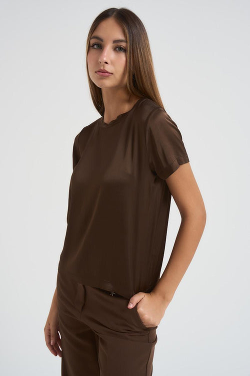 T-shirt donna girocollo marrone - 2
