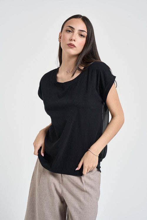 T-shirt donna con retro semitrasparente nera - 1