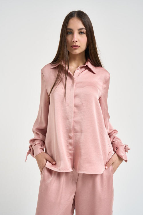 Camicia donna con fiocchetti rosa cipria - 2