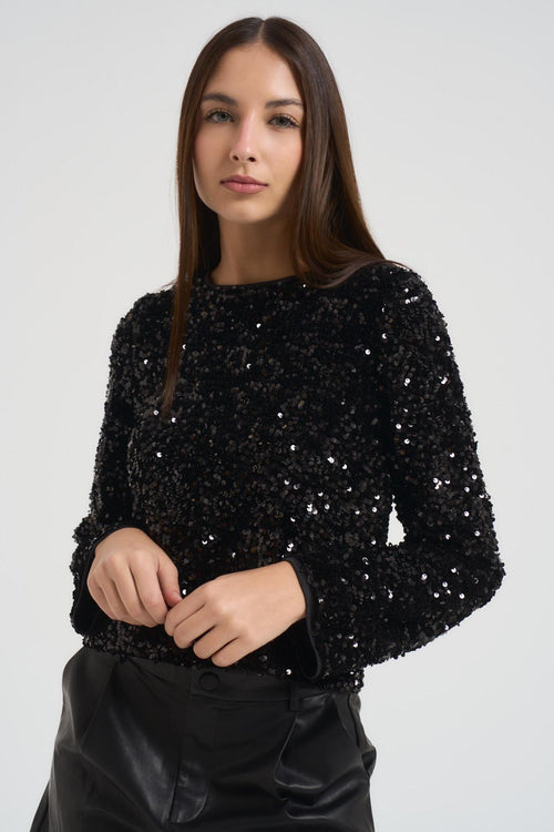 Blusa donna con paillettes nera - 2