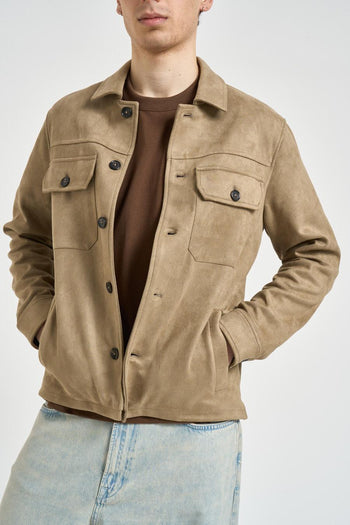 Overshirt uomo in suede beige - 3