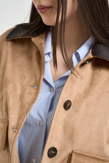 Giacca donna corta in suede cammello - 3