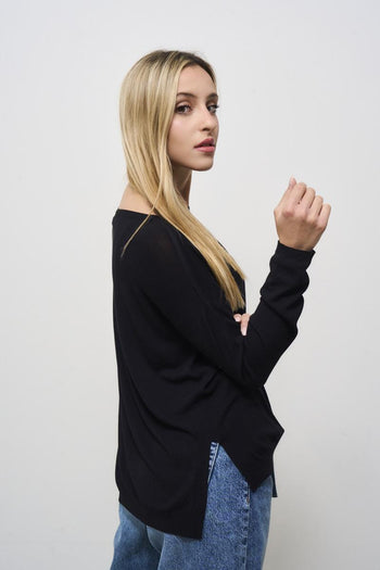Women's black crew neck sweater - 6