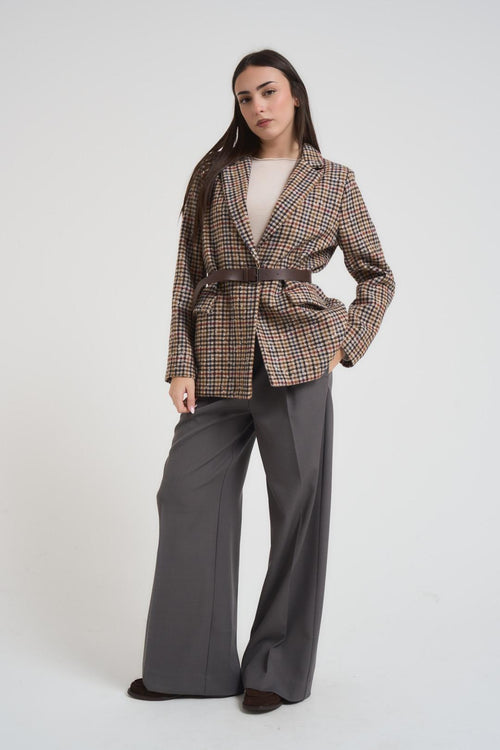 Giacca donna monopetto check marrone