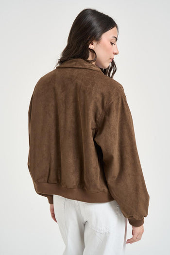Giacca donna effetto suede marrone - 5
