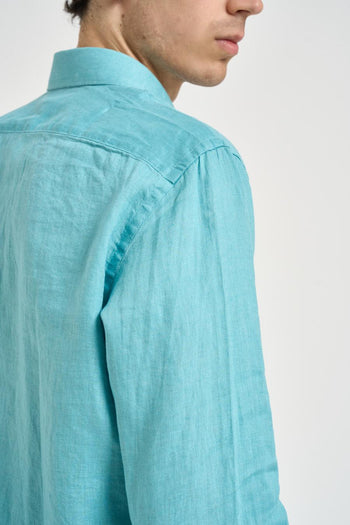 Camicia uomo in lino azzurro acqua - 4