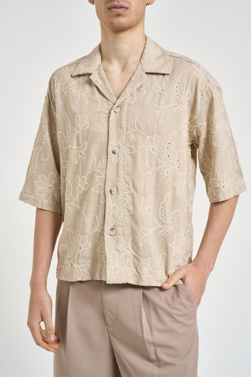 Camicia uomo beige ricamata