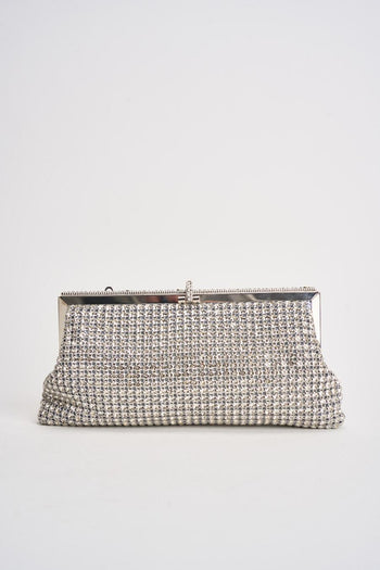 Borsa donna clutch con strass argento - 4