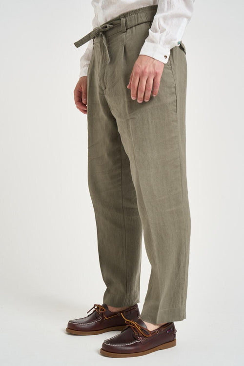 Pantalone uomo in lino verde militare - 2