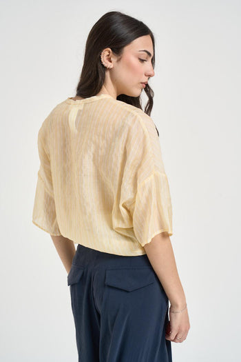 Camicia donna gialla a righe sottili - 3