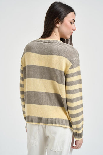 Maglia donna a righe beige e giallo pastello - 3