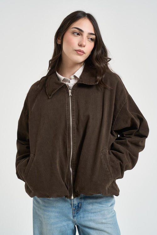 Giubbotto donna in denim marrone - 2