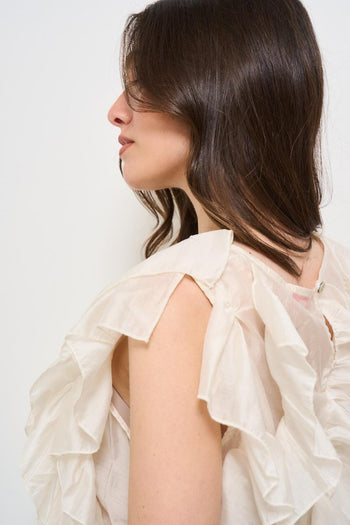 Blusa donna con rouches panna - 4
