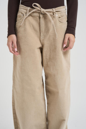 Pantalone donna a palazzo in velluto a costine beige - 6