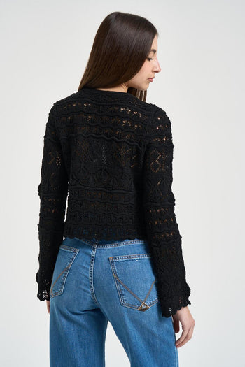 Cardigan donna traforato nero - 4