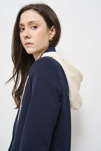 Giacca donna monopetto con cappuccio blu - 5