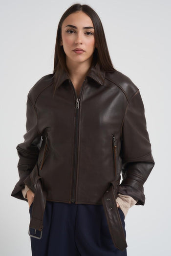 Giacca di pelle donna Egizio marrone - 5
