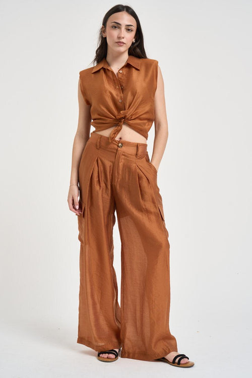 Camicia donna smanicata coccio