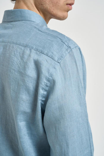 Camicia uomo in lino celeste - 7