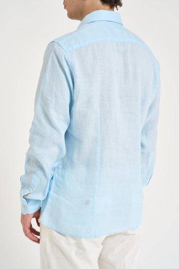 Camicia uomo in lino celeste - 4